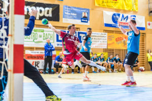 Dominik Schmid (ALPLA HC Hard #6) Gonzalez Adonis (SC kelag Ferlach #50) Lukas Herburger (ALPLA HC Hard #26) Pales Marek (SC kelag Ferlach #44) ; SC kelag Ferlach vs ALPLA HC Hard am 01.05.2018 in FERLACH (BALLSPIELHALLE FERLACH), AUSTRIA, Photo: Ernst Krawagner