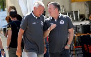 Fussball. Bundesliga. Austria Klagenfurt. Aufstiegsfeier, Mannschaftspraesentation. Trainer Peter Pacult, Matthias Imhof. Klagenfurt, am 10.7.2021. Foto: Kuess www.qspictures.net