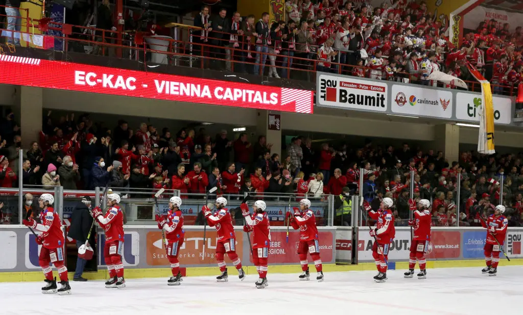 EBEL. Eishockey Bundesliga. KAC gegen spusu Vienna Capitals. Jubel (KAC). Klagenfurt, am 20.3.2022. Foto: Kuess www.qspictures.net