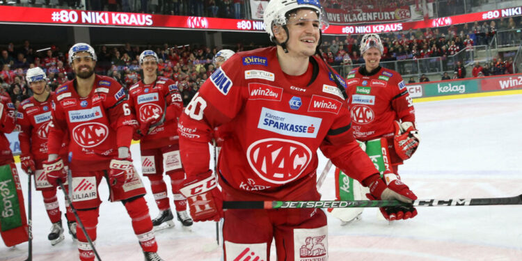 Abschied nach neun Jahren: Niki Kraus verlässt den EC-KAC 1 EBEL. Eishockey Bundesliga. EC KAC gegen VSV. Nikolaus Kraus (KAC). Klagenfurt, am 14.3.2023. Foto: Kuess www.qspictures.net