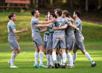 Fussball, 2023- CUP, Ferlach rot - Dellach G grau im Bild: Dellach G Torjubel PhotoCredit: Hermann Sobe