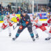 SALZBURG,AUSTRIA,17.OCT.23 - ICE HOCKEY - CHL, Champions Hockey League, EC Red Bull Salzburg vs Pelicans Lahti. Image shows Peter Hochkofler (EC RBS), Anton Myllari (Pelicans), Paul Stapelfeldt and Tyler Lewington (EC RBS). Photo: GEPA pictures/ Gintare Karpaviciute - For editorial use only. Image is free of charge.