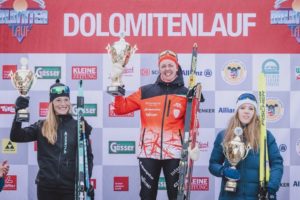 22.01.2023, Obertilliach, AUT, Dolomitenlauf 2023, 53 Jahre Dolomitenlauf, im Bild 2. Platz ROCARKOVA Adela (CZE), Siegerin BOERJESJOE Malin (SWE), 3. Platz SCHMIDHOFER Anna (AUT) // during the 53rd Dolomitenlauf classic style Race in Obertilliach, Austria on 2023/01/22. EXPA Pictures © 2023, PhotoCredit: EXPA/ JFK