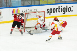 IIHF U18 Women World Championship Division I Group B 2026, PICKA Vanessa (#13 Austria, F), JU Sihan (#25 China, GK) Janow Arena, Katowice , Poland. Photo: Nicolas Zangerle