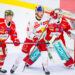 SALZBURG,AUSTRIA,18.APR.23 - ICE HOCKEY - ICE Hockey League, play off final, EC Red Bull Salzburg vs HCB Suedtirol. Image shows Ryan Culkin (Bozen), Peter Hochkofler (EC RBS) and Sam Harvey (Bozen). Photo: GEPA pictures/ Gintare Karpaviciute - For editorial use only. Image is free of charge.