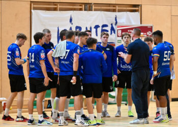 SC Ferlach Mannschaft, SC Ferlach vs. HSG Holding Graz 23.9.2023, SC Ferlach vs. HSG Holding Graz am 23.09.2023 in Bleiburg (Ballspielhalle Ferlach), Austria, (Photo by Bernd Stefan)