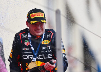 MONTE-CARLO, MONACO - MAY 28: Race winner Max Verstappen of the Netherlands and Oracle Red Bull Racing celebrates on the podium during the F1 Grand Prix of Monaco at Circuit de Monaco on May 28, 2023 in Monte-Carlo, Monaco. (Photo by Dan Mullan/Getty Images) // Getty Images / Red Bull Content Pool // SI202305280459 // Usage for editorial use only //