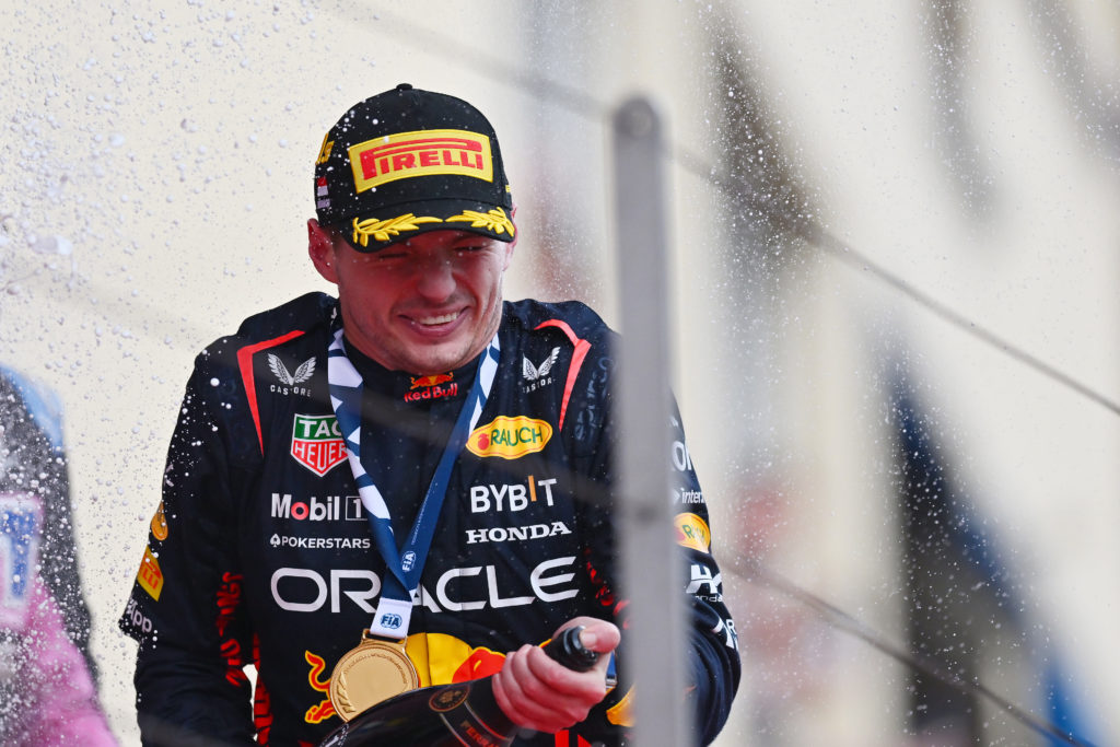 MONTE-CARLO, MONACO - MAY 28: Race winner Max Verstappen of the Netherlands and Oracle Red Bull Racing celebrates on the podium during the F1 Grand Prix of Monaco at Circuit de Monaco on May 28, 2023 in Monte-Carlo, Monaco. (Photo by Dan Mullan/Getty Images) // Getty Images / Red Bull Content Pool // SI202305280459 // Usage for editorial use only //