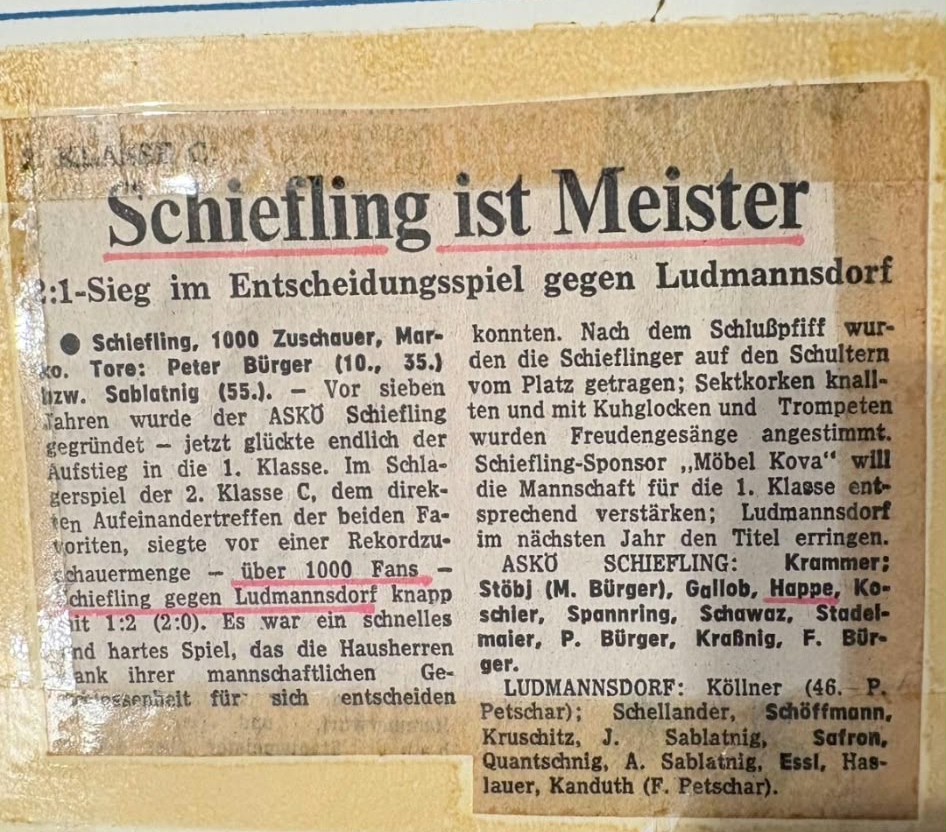 Zeitungsausschnitt Ludmannsdorf vs. Schiefling