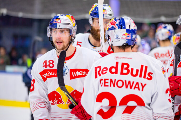 SALZBURG,AUSTRIA,14.APR.23 - ICE HOCKEY - ICE Hockey League, play off final, EC Red Bull Salzburg vs HCB Suedtirol. Image shows the rejoicing of Lucas Thaler (EC RBS). Photo: GEPA pictures/ Gintare Karpaviciute - For editorial use only. Image is free of charge.